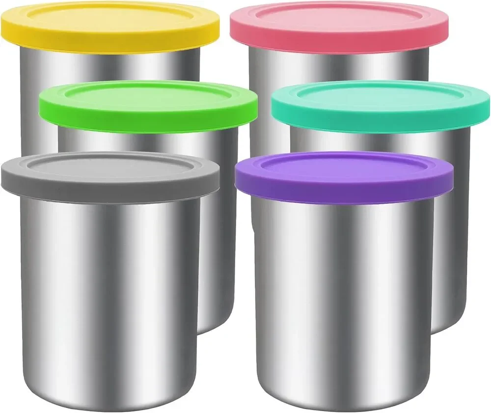 65 Pack Stainless Steel Pint Containers & Lids, Ninja Creami Ice Cream, 24 Oz